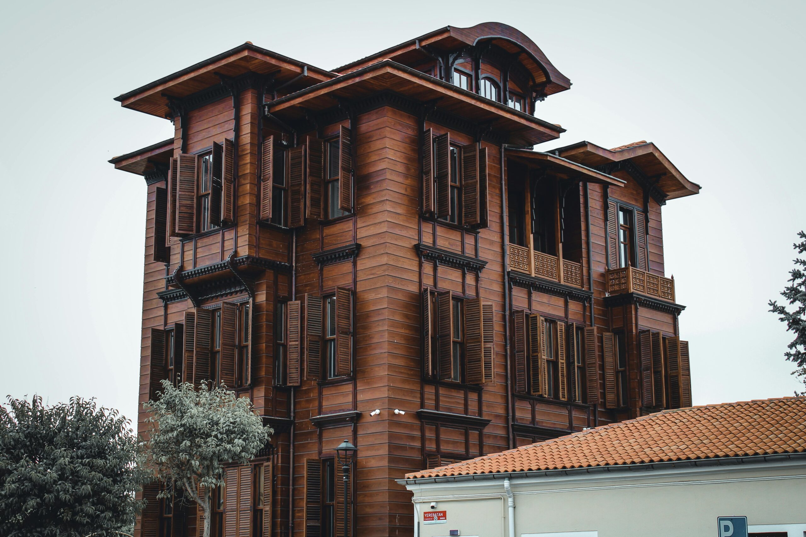 Captivating view of a historic Ottoman wooden house in Istanbul, Turkey, showcasing unique architecture.